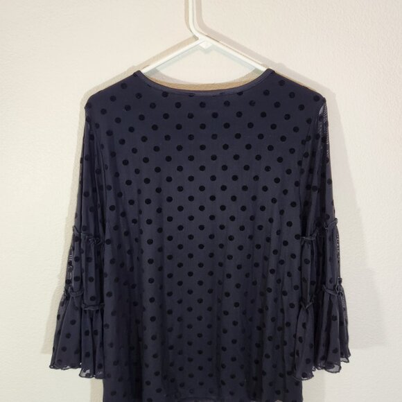Lane Bryant Black Bell Sleeve Polka Dot Blouse 18/20 - Picture 4 of 6